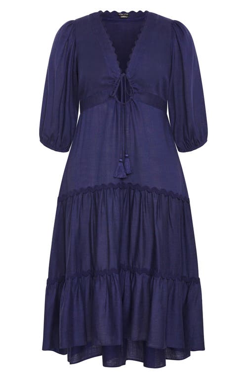 City Chic Coral Scallop Trim Tiered Maxi Dress In Blue