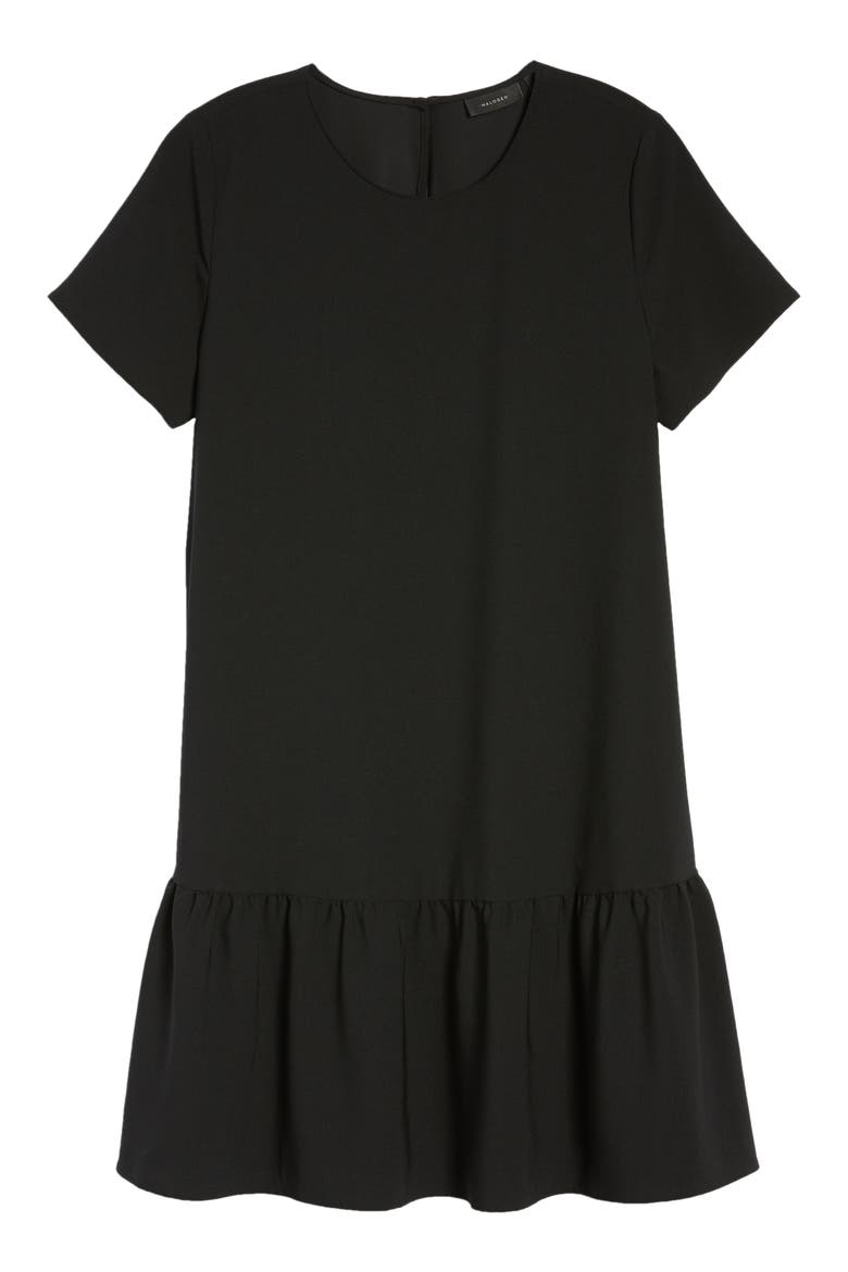 Short Sleeve Ruffle Hem Dress, Alternate, color, BLACK