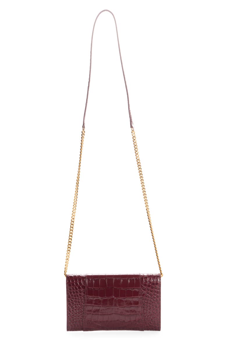 Hourglass Croc Embossed Patent Leather Wallet on a Chain, Alternate, color, 6036 DARK BURGUNDY