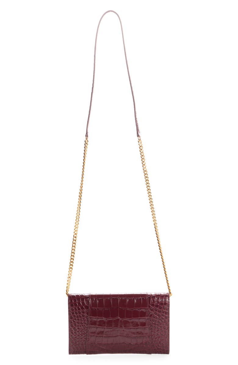 Balenciaga Hourglass Croc Embossed Patent Leather Wallet on a Chain, Alternate, color, 6036 Dark Burgundy