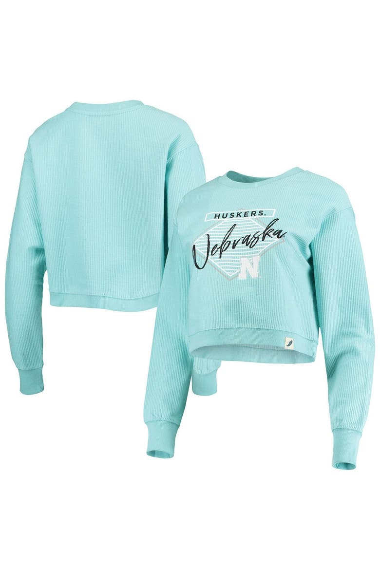 Women's League Collegiate Wear Light Blue Nebraska Huskers Corded Timber Crop Pullover Sweatshirt, Main, color, Light Blue