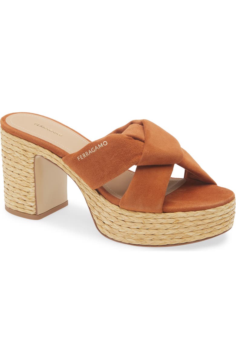 FERRAGAMO Douglas Platform Slide Sandal, Main, color, Tan Suede