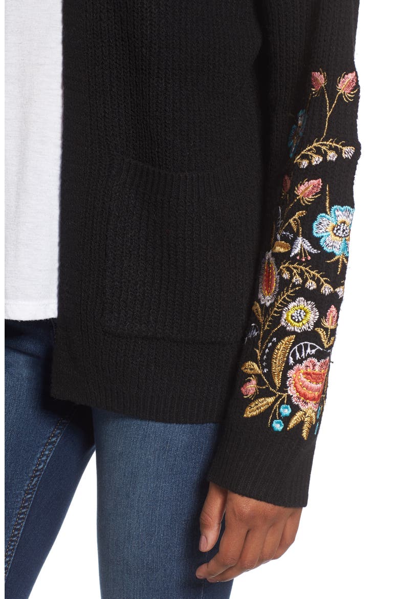 Embroidered Cardigan, Alternate, color, BLACK