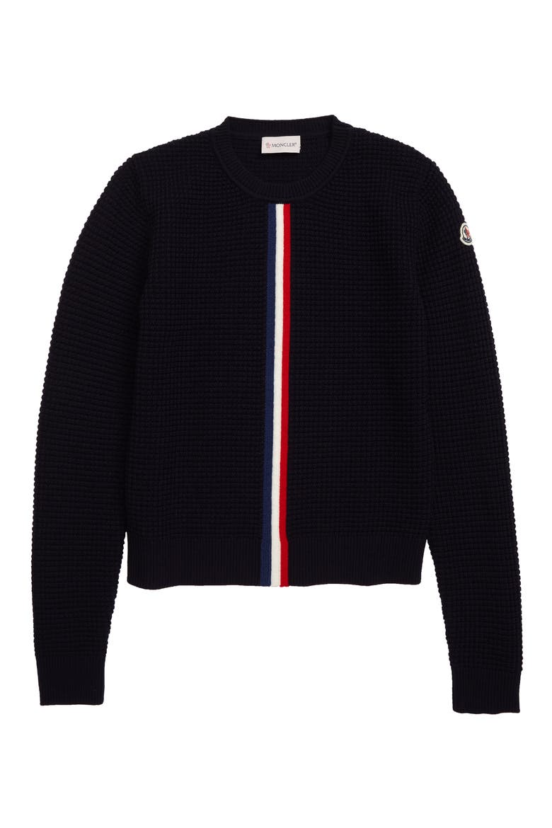 Crewneck Waffle Stitch Wool Sweater, Main, color, NAVY