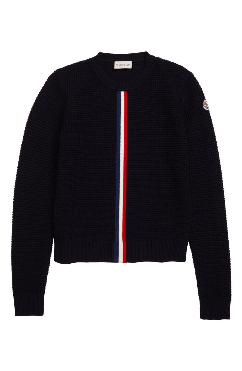Moncler Crewneck Waffle Stitch Wool Sweater, Main, color,