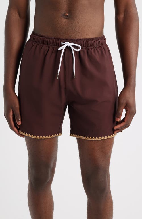 MAVRANS Espresso Stitch Waterproof Swim Trunks in Brown  product