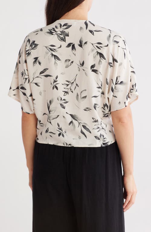 Renee C Floral Short Sleeve Tie Front Crop Top In Black