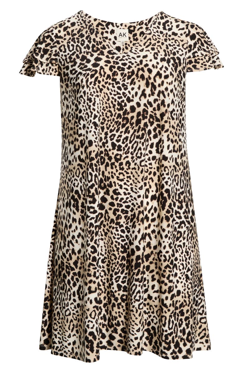AK ANNE KLEIN Leopard Print V-Neck Swing Dress, Alternate, color, Anne Black Multi