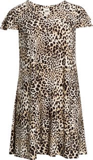 AK ANNE KLEIN Leopard Print V-Neck Swing Dress