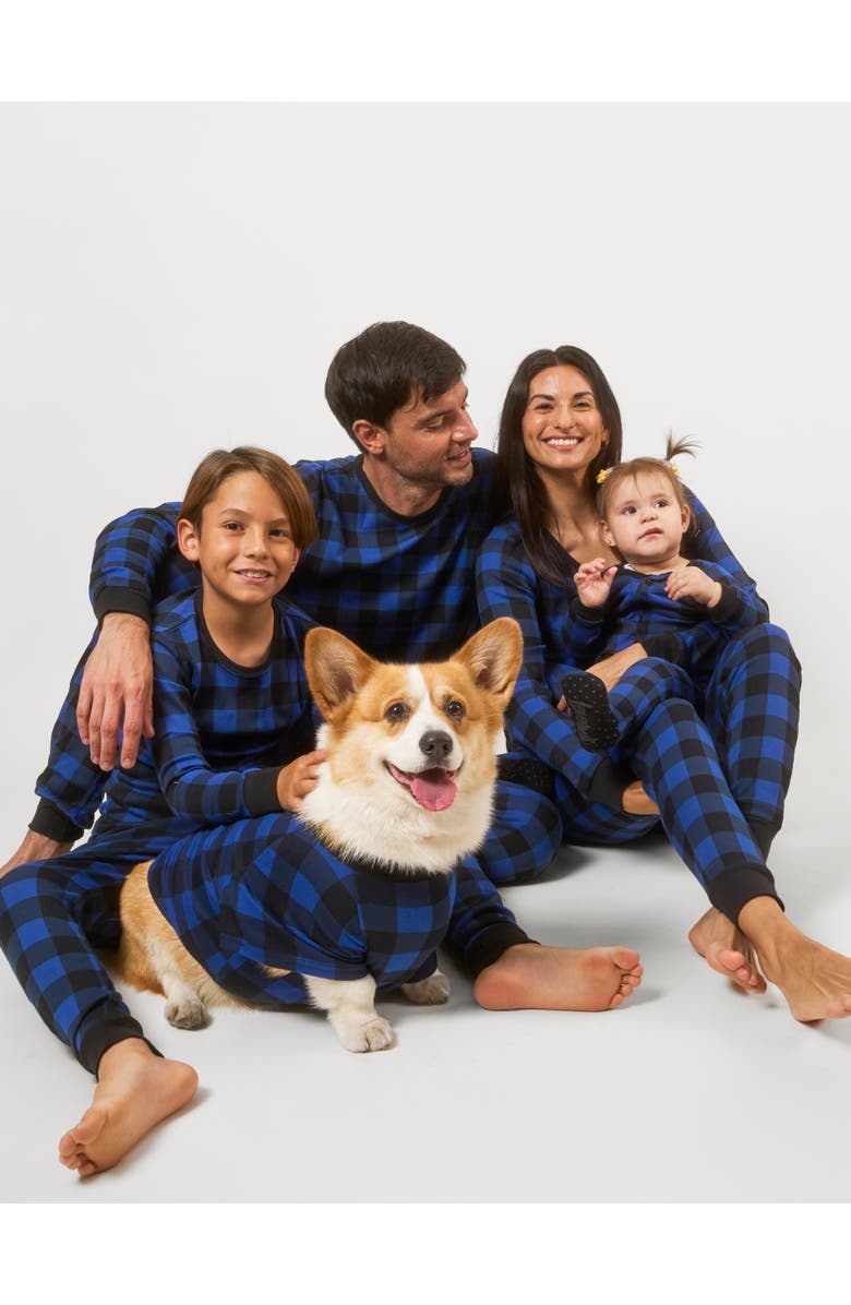 Leveret Dog Cotton Matching Family Holiday Pajamas, Alternate, color, Plaid Black & Navy