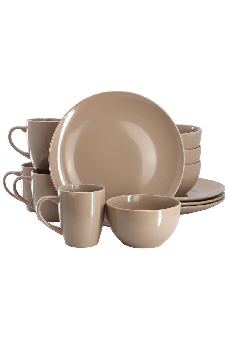 Gibson Home Everyday Plus 12 Piece Stoneware Dinnerware Set, Main, color, Brown