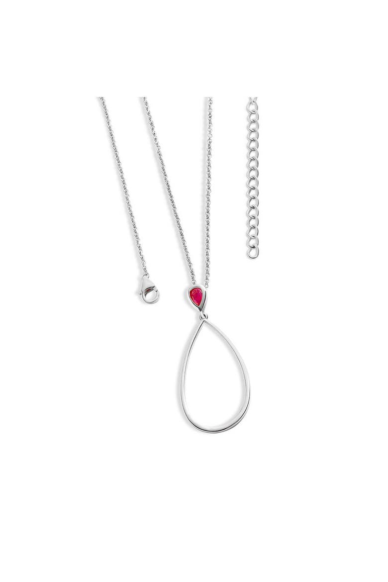 Long Petal Drop Necklace with Pear Cut Ruby, Main, color, Sterling Silver