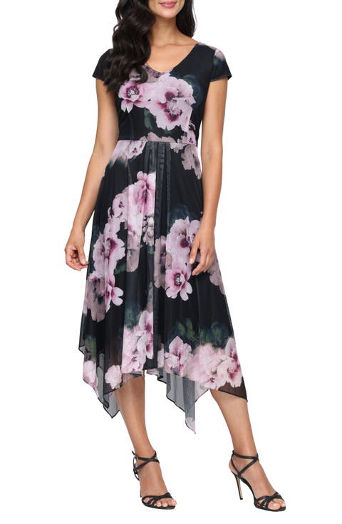 Floral Cap Sleeve Mesh Midi Dress