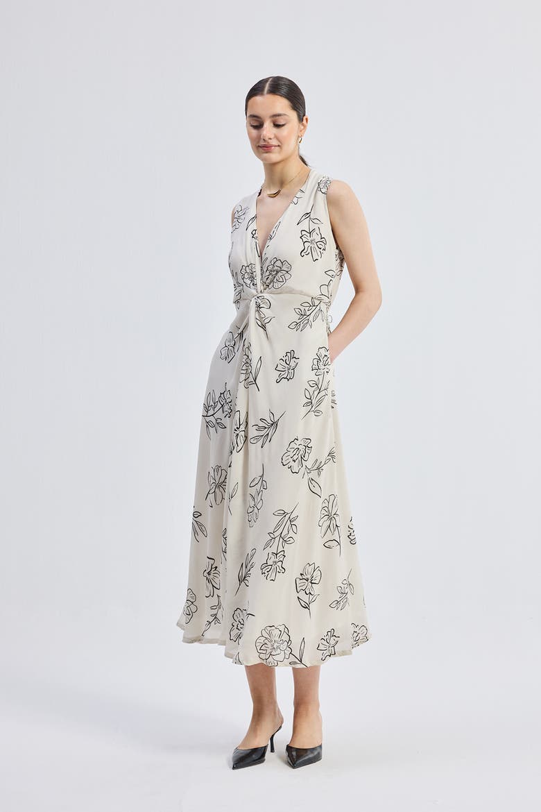 Front Twist Maxi Dress in Florals, Alternate, color, Black Florals
