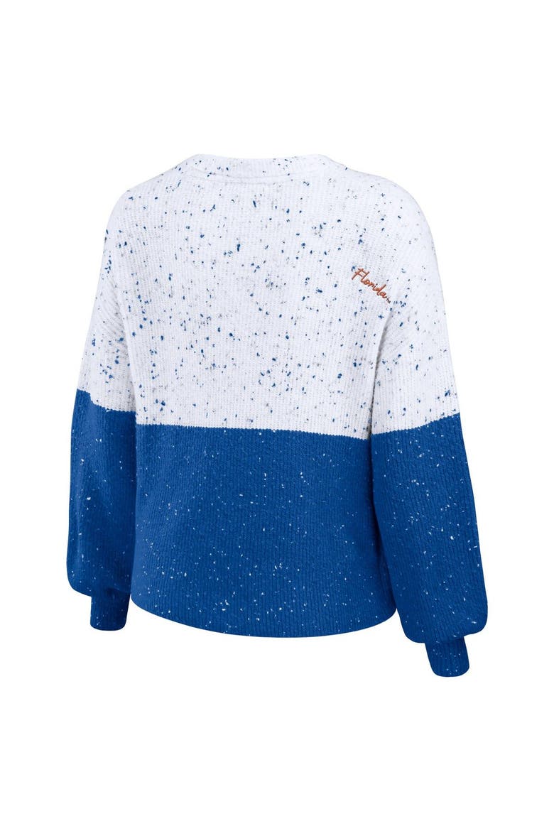 Women's WEAR by Erin Andrews White/Royal Florida Gators Colorblock Script Pullover Sweater, Alternate, color, White