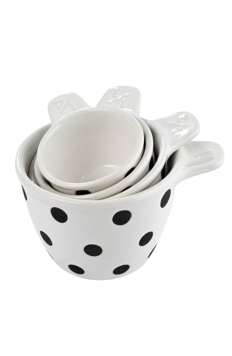 Storied Home Ceramic Measuring Cups with Polka Dots, Set of 4 Sizes, Black and White, Main, color, White