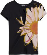 Desigual Floral Keyhole Rib T-Shirt