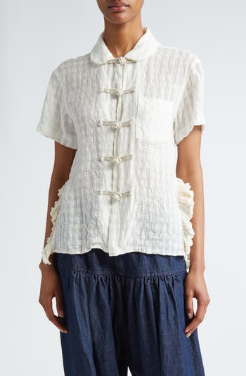 トップス OU Tao Comme des Garçons Bow Detail Linen & Cupro Short Sleeve Button