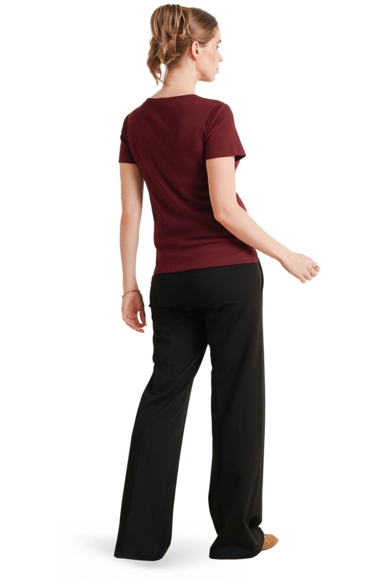 Avery Button-Front Maternity & Nursing Ribbed Tee, Alternate, color, Burgundy