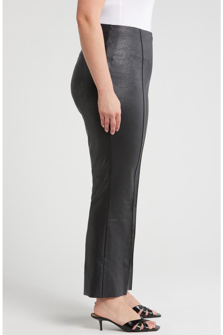 Elysse Foiled Stretch Faux Leather Pants, Alternate, color, BLACK