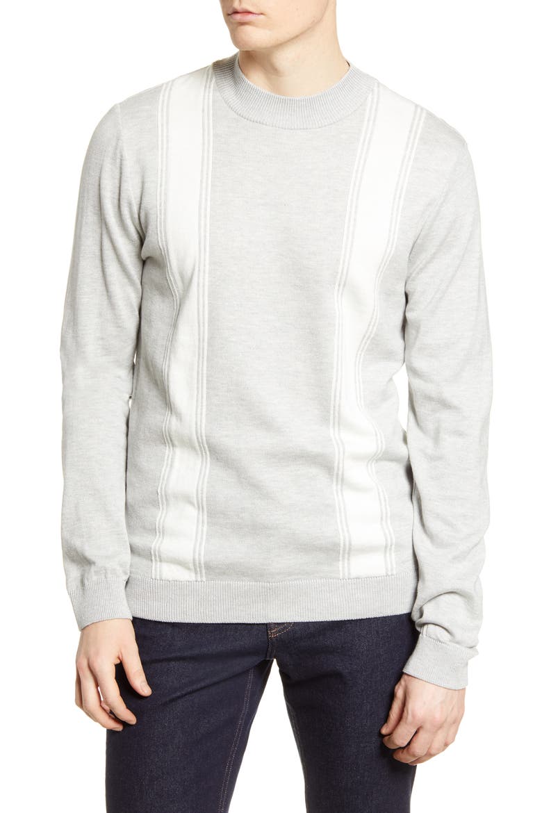 Stripe Mock Neck Sweater, Main, color, GREY MULTI