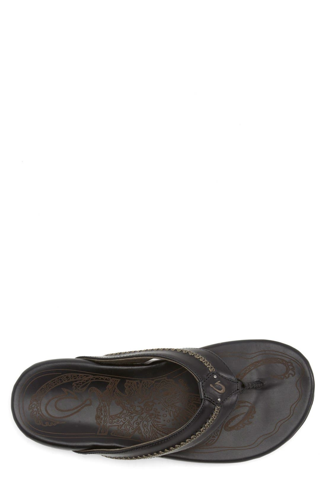 OluKai Mea Ola Flip Flop, Alternate, color, Black/ Black Leather