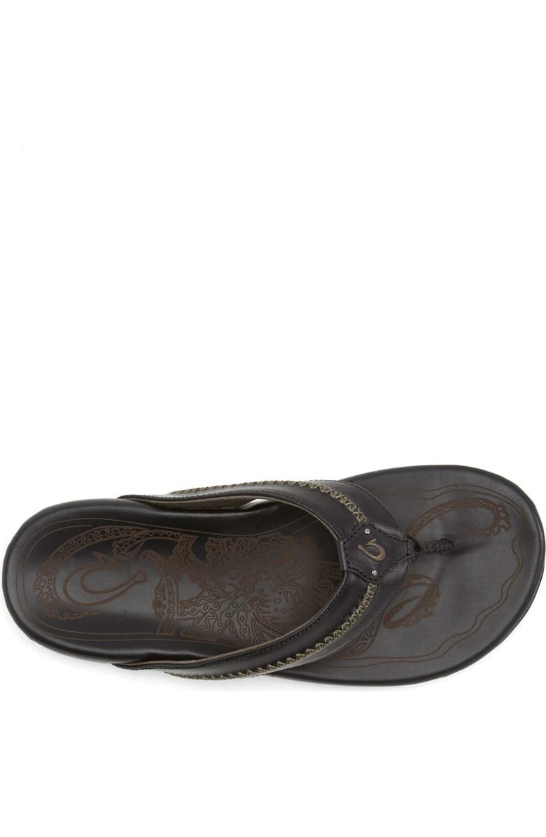 OluKai Mea Ola Flip Flop, Alternate, color, Black/ Black Leather