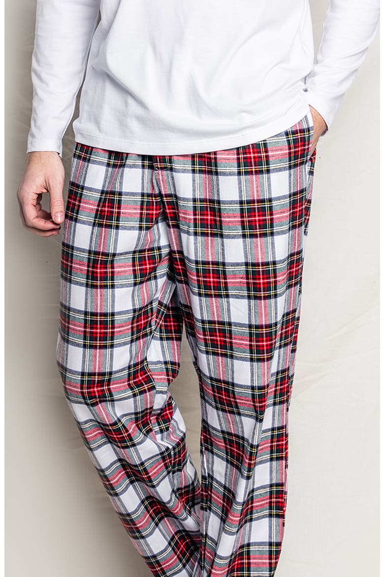 Balmoral Tartan Brushed Cotton Twill Pajama Pants, Alternate, color, WHITE