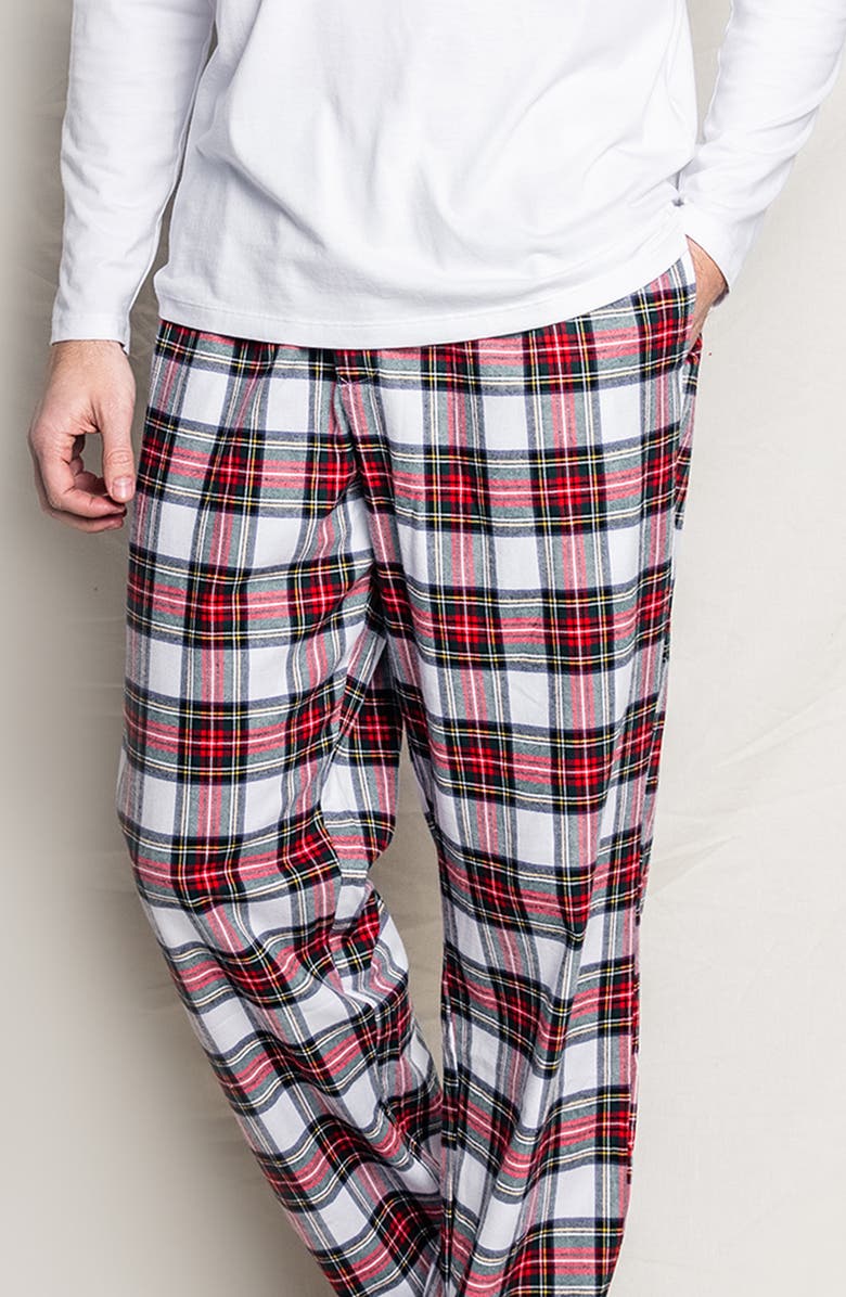 Petite Plume Balmoral Tartan Brushed Cotton Twill Pajama Pants, Alternate, color, White
