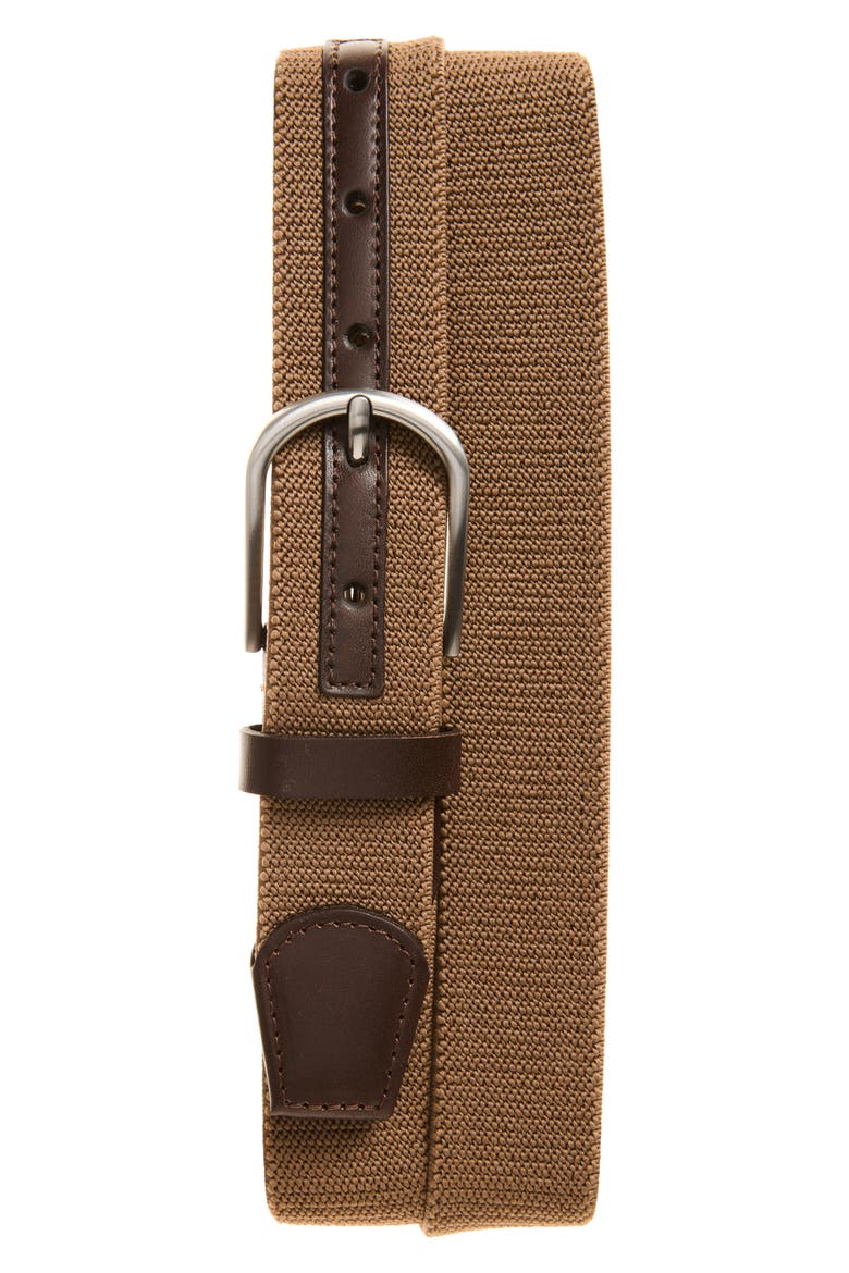 Koa Melange Stretch Woven Leather Belt, Main, color, DARK KHAKI