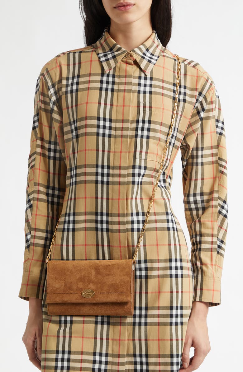 Burberry Cotswolds Suede Wallet on a Chain, Alternate, color, Hazel