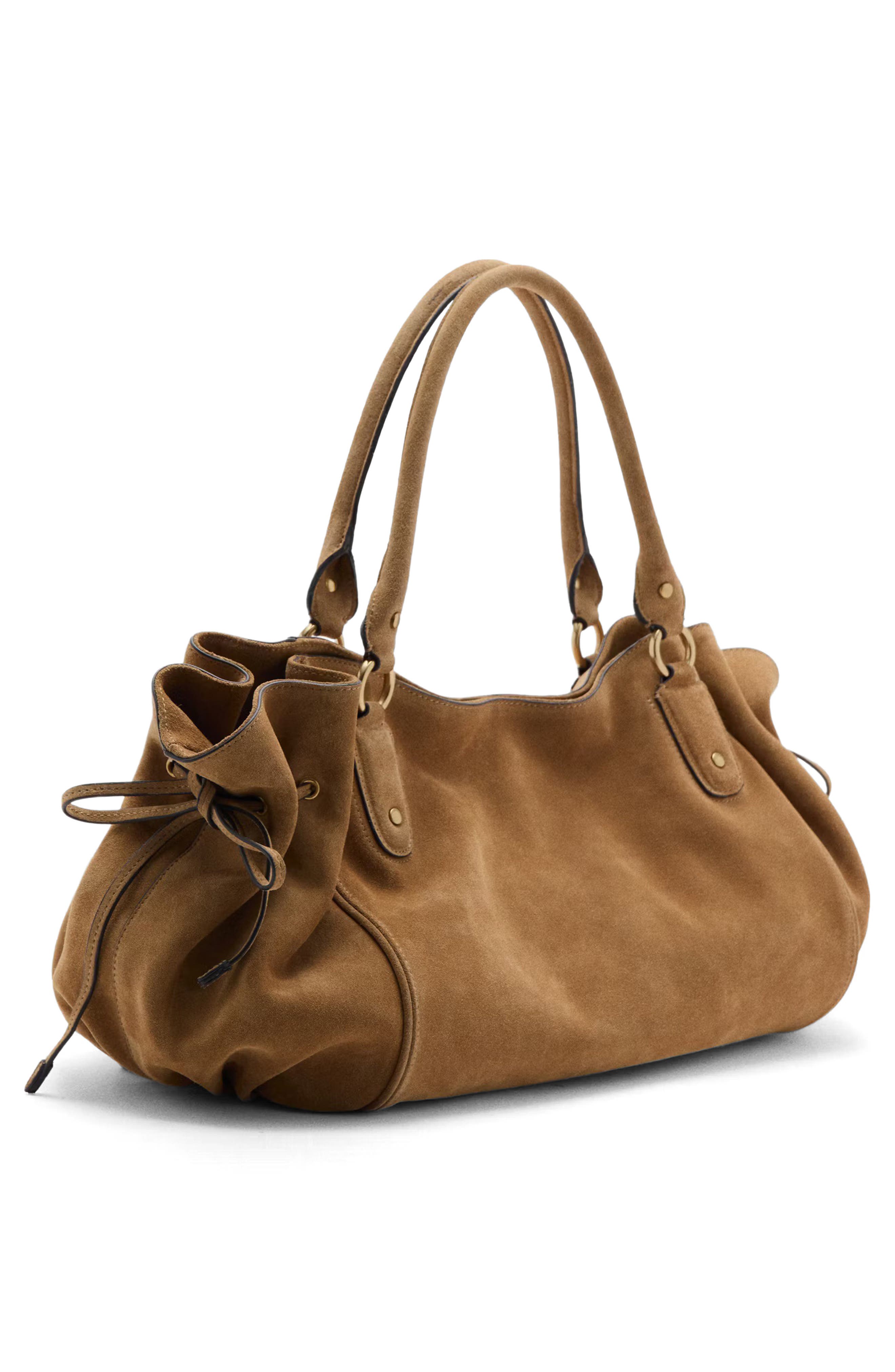 MANGO Starring Hailey Bieber Suede Shoulder Bag, Alternate, color, Medium Brown