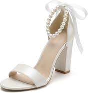Forever & Always Shoes Althea Pearl Ankle Strap Block Heel Sandal