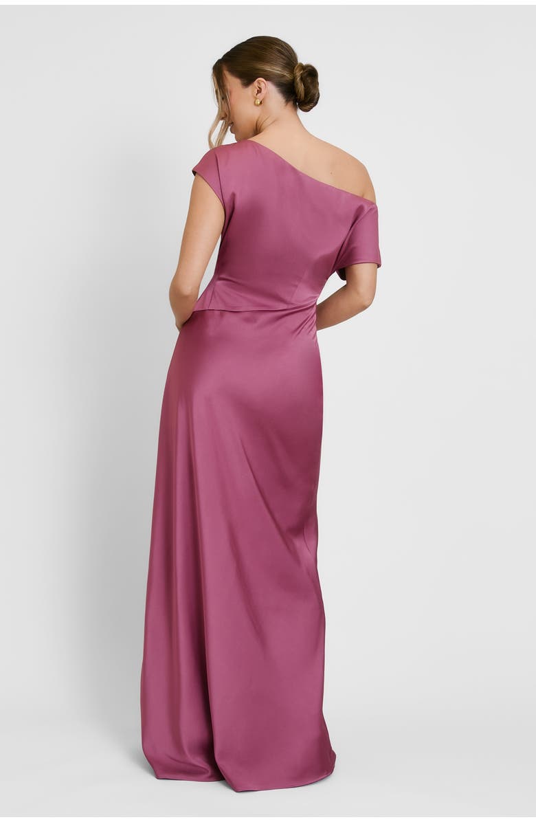 Six Stories Asymmetric Satin Bridesmaid Dress, Alternate, color, Plum
