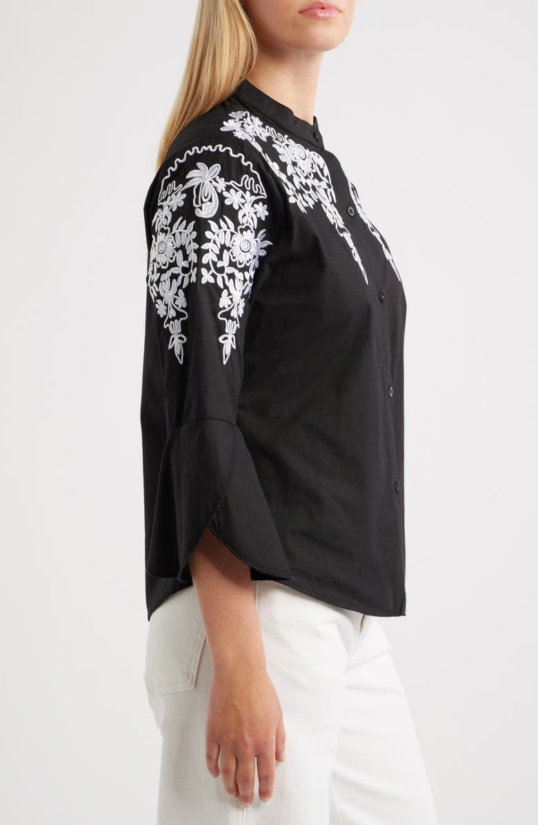 NIKKI LUND Veronique Embroidered Cotton Button-Up Shirt, Alternate, color, Black