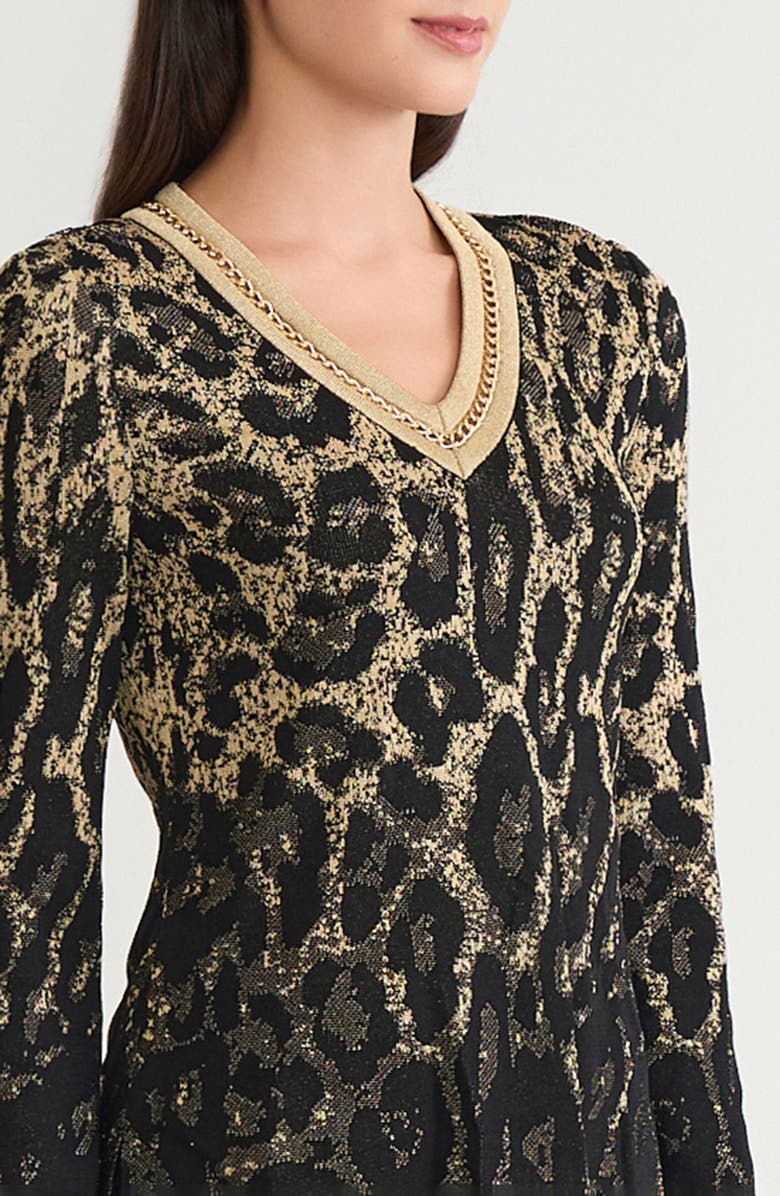 Ming Wang Lurex Leopard Print Jacquard Soft Knit Tunic, Alternate, color, Black/Gold