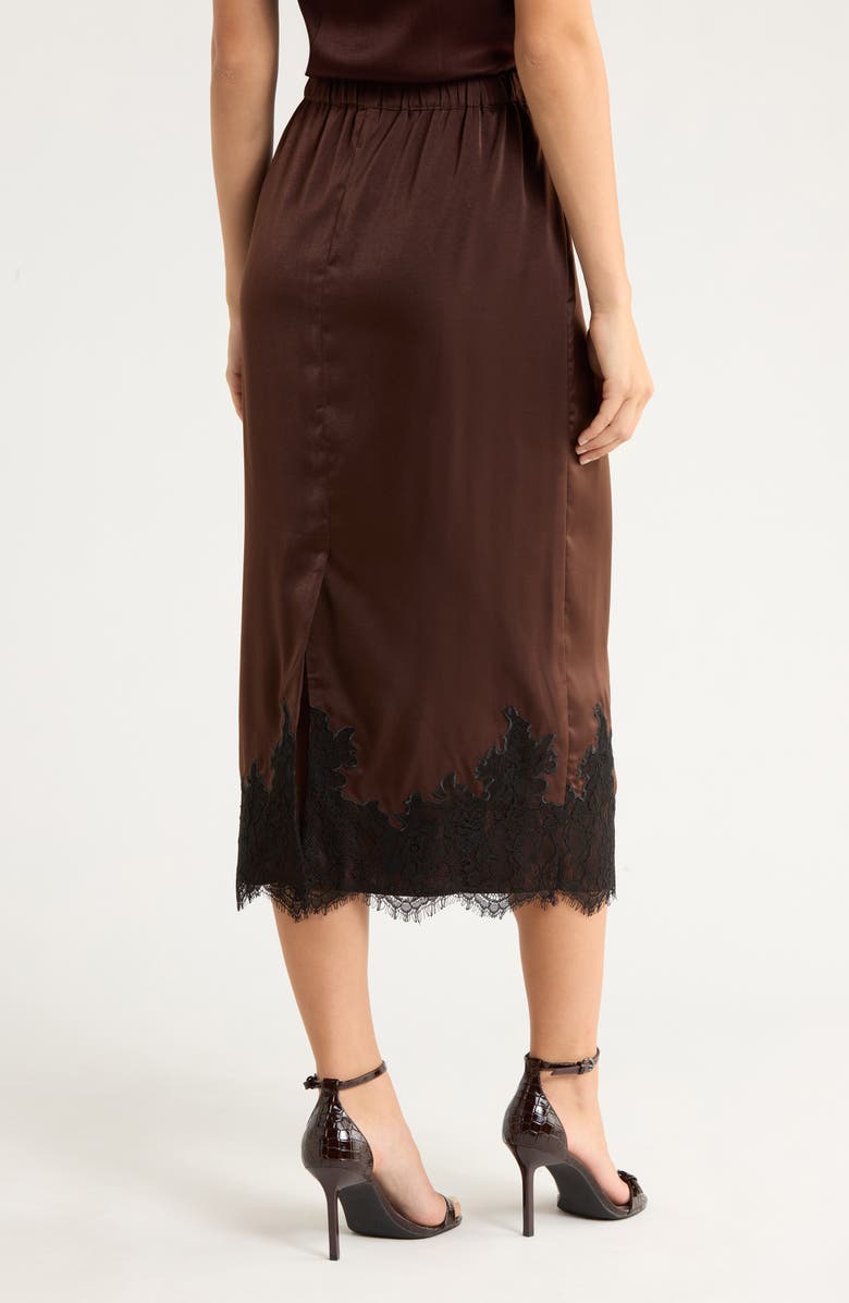 WAYF Lace Trim Midi Skirt, Alternate, color, Espresso