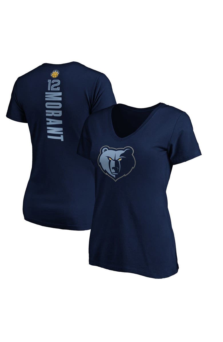 FANATICS Women's Fanatics Branded Ja Morant Navy Memphis Grizzlies Playmaker Logo Name & Number V-Neck T-Shirt, Main, color, 