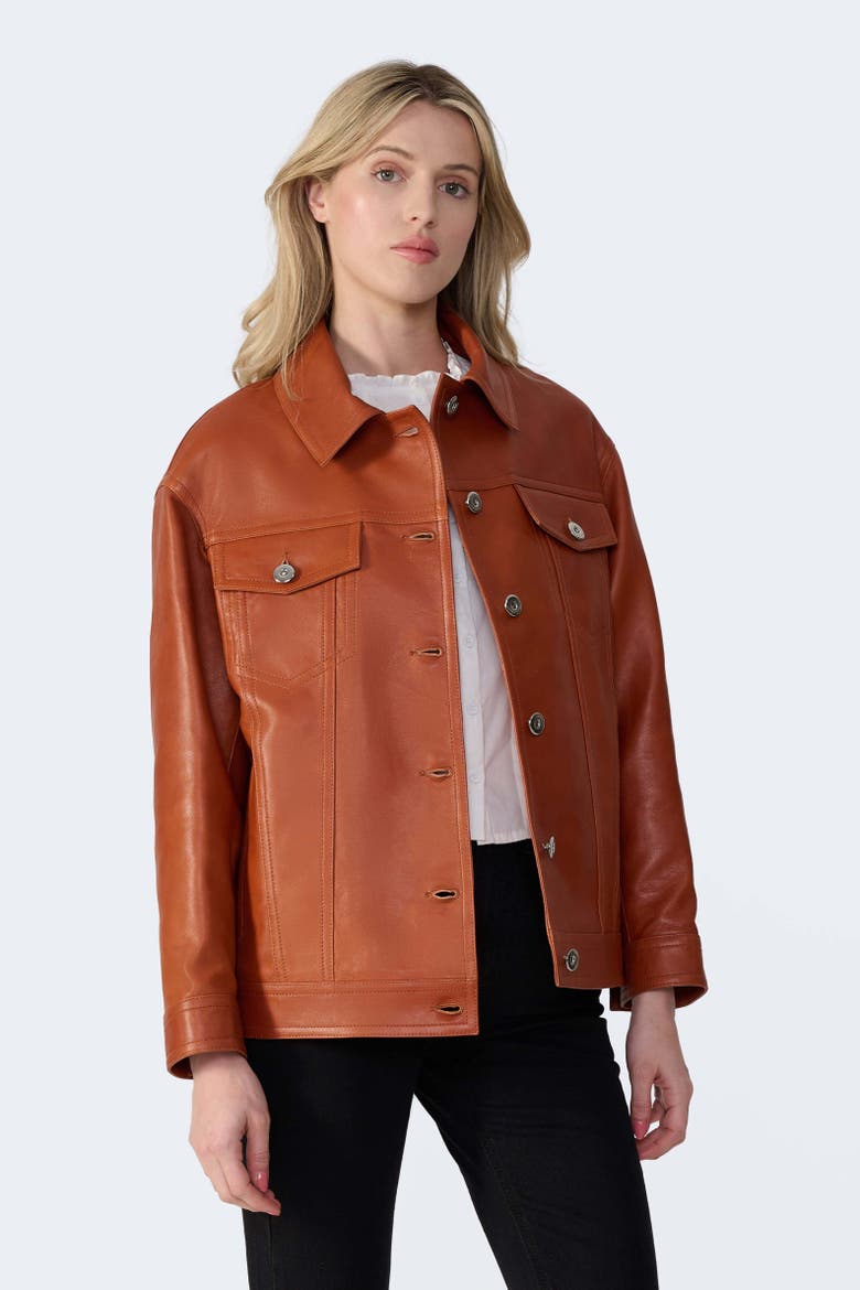 Bobbie Leather Shirt Jacket, Alternate, color, Whiskey