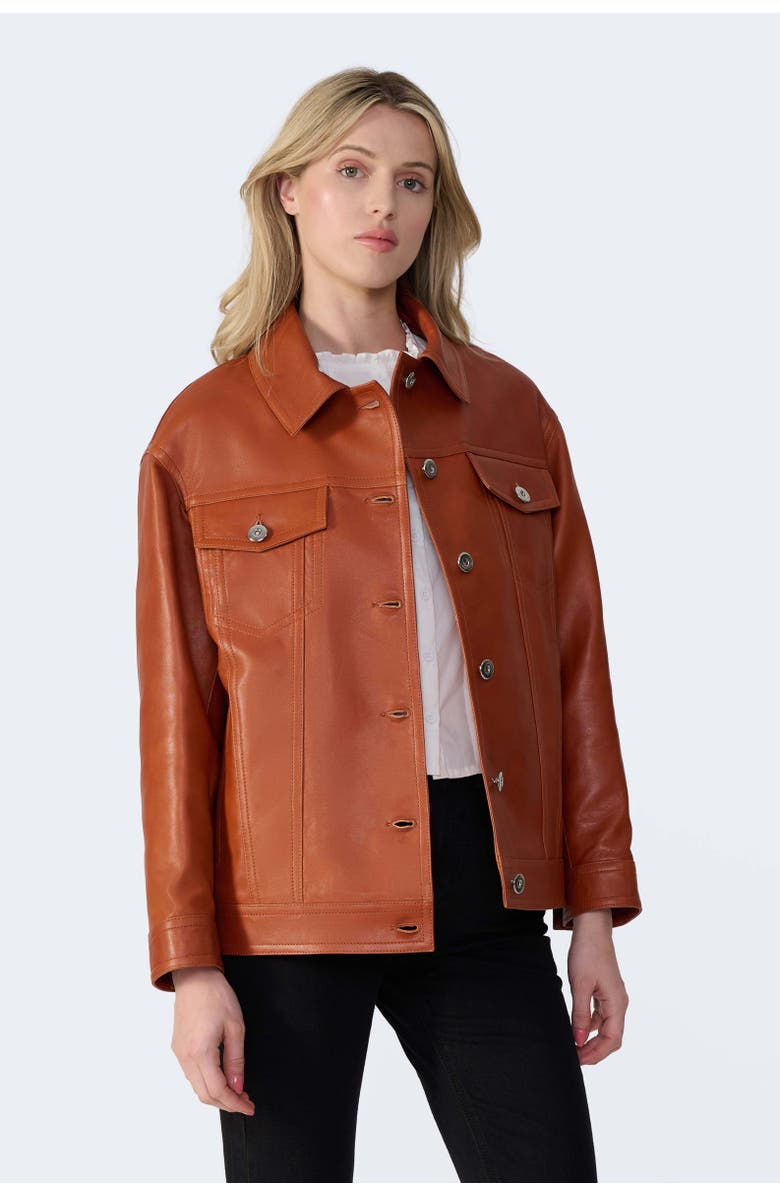 FURNIQ UK Bobbie Leather Shirt Jacket, Alternate, color, Whiskey