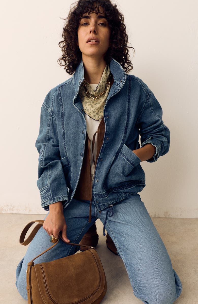 PER UNA BY M&S Denim Bomber Jacket, Alternate, color, Indigo Blue