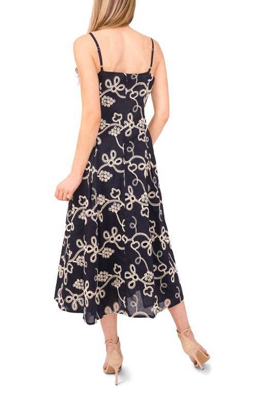 Cece Embroidered Godet Pleat Cotton A-line Dress In Purple