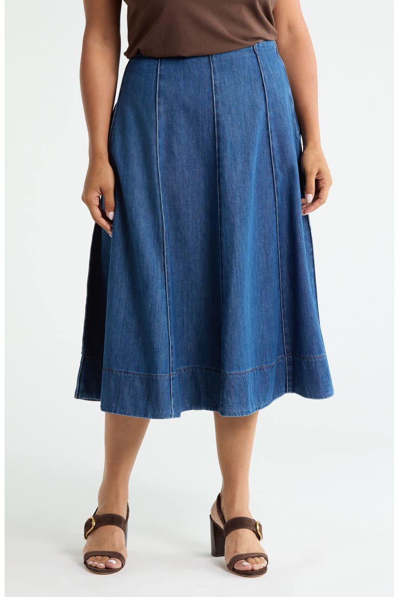 A-Line Chambray Midi Skirt, Main, color, DARK WASH