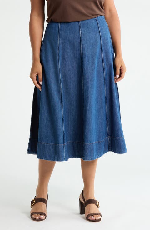 A-Line Chambray Midi Skirt