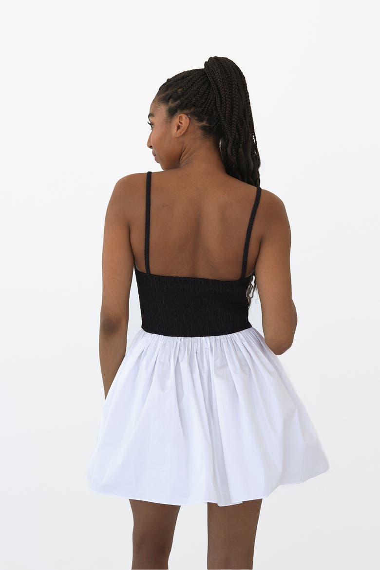 Bianca Smocked Ballerina Mini Dress, Alternate, color, Black & White