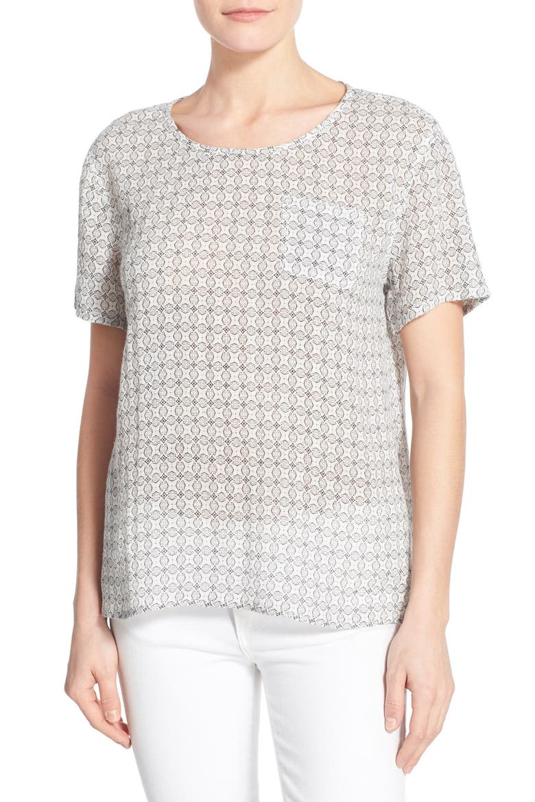 Linen & Cotton Woven Relaxed Tee, Main, color, IVORY- BLACK STAR PRINT
