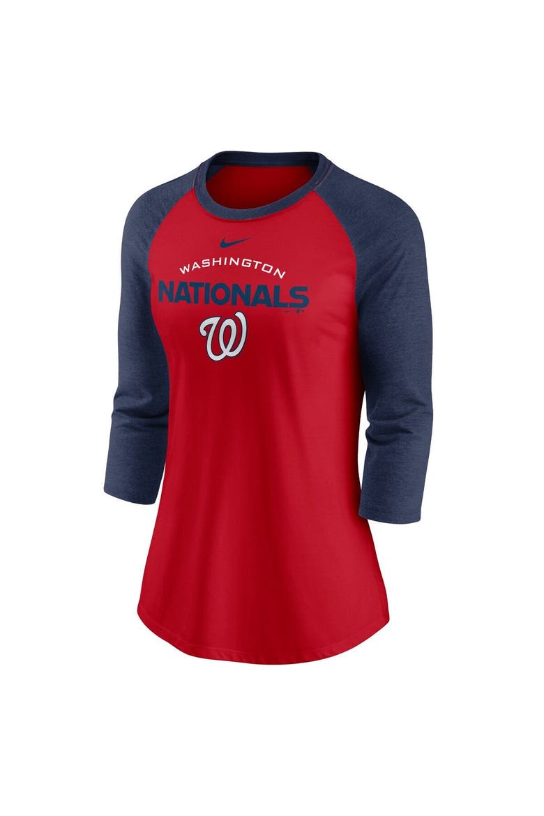 Women's Nike Red/Navy Washington Nationals Modern Baseball Arch Tri-Blend Raglan 3/4-Sleeve T-Shirt, Alternate, color, Red
