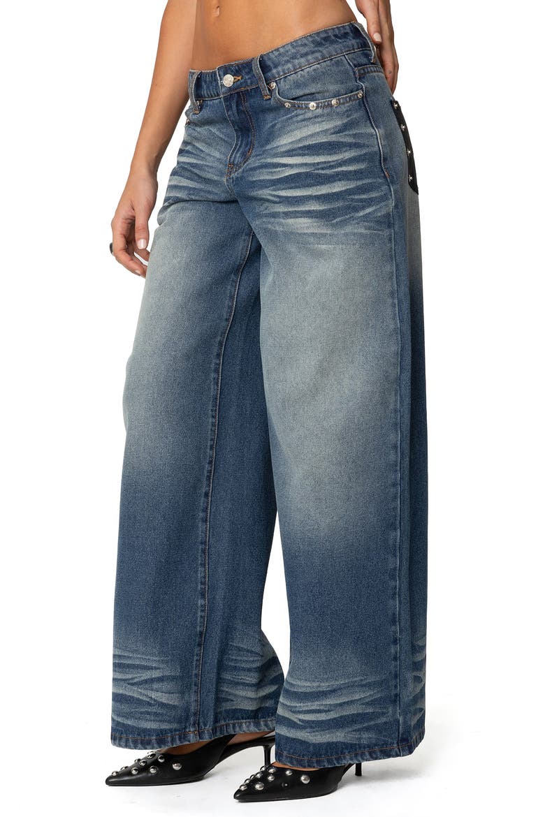 Faux Leather Pocket Low Rise Wide Leg Jeans, Alternate, color, BLUE
