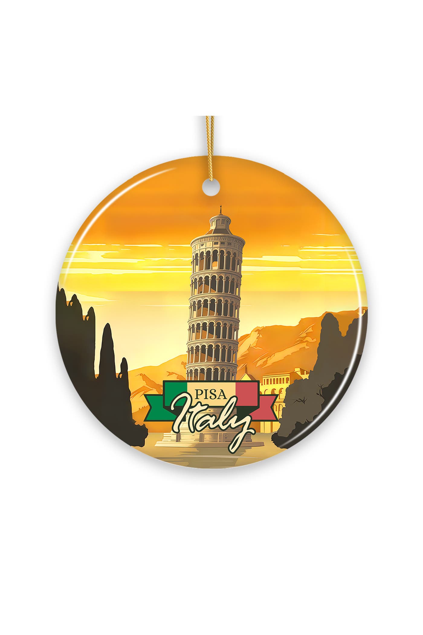 OrnamentallyYou Pisa Italy Sunset Leaning Tower Round Ceramic Ornament ...