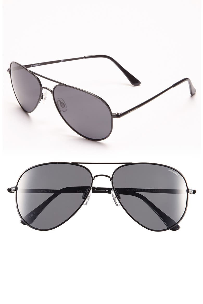 Eyewear 58mm Polarized Aviator Sunglasses, Main, color, BLACK